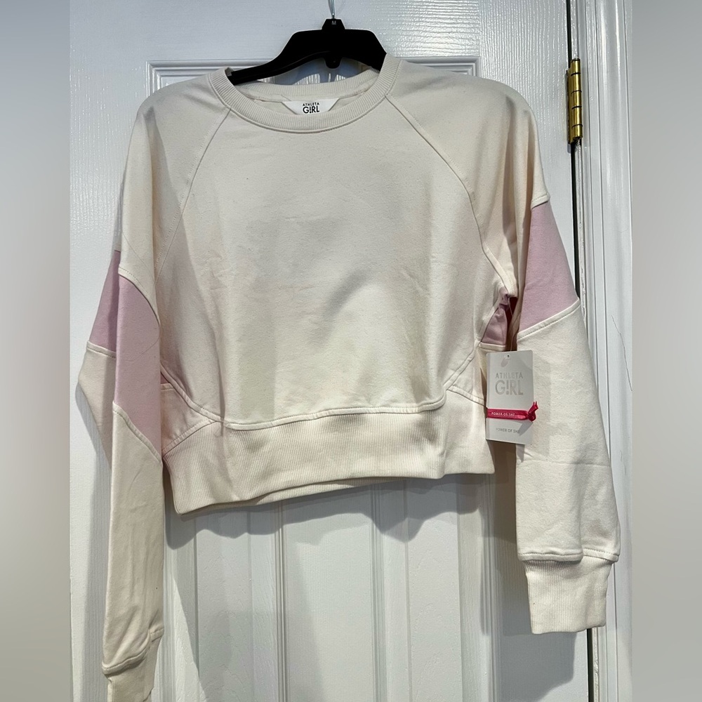 Athleta All Day Colorblock Sweatshirt Pink and Cream NWT